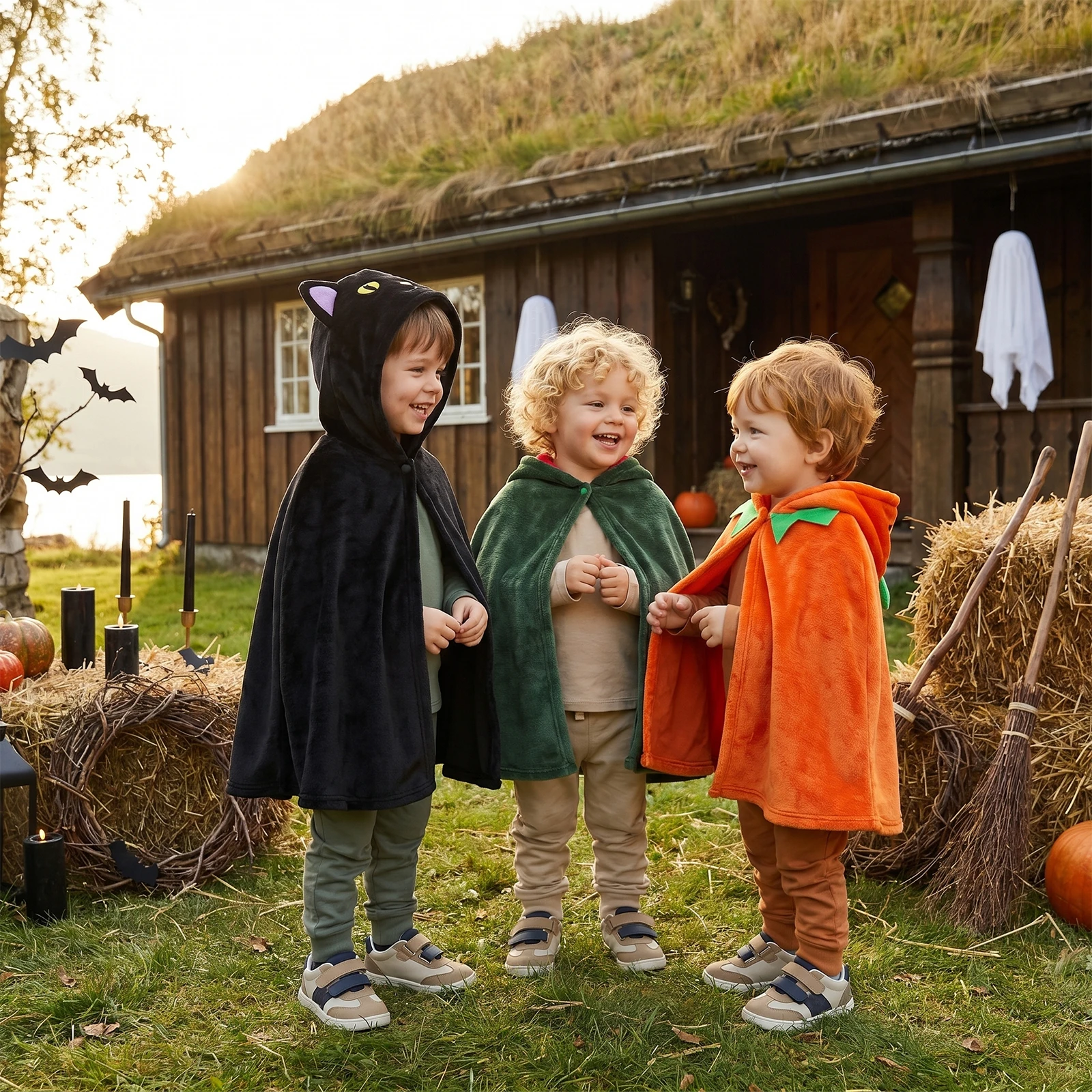 2027 Winter Toddler Baby Kids Hooded Cloak Cape Toddler Winter Warmer Pumpkin Dinosaur Poncho for Halloween Cosplay Party Trench