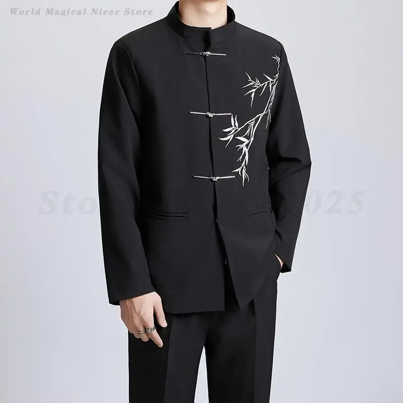 التقليدية الصينية الرجال تشونغشان البدلة الرجعية سترة بانت مجموعة جديدة النمط الصيني ملابس تانغ غير رسمية الرجال أنيقة الزي الرسمي #2