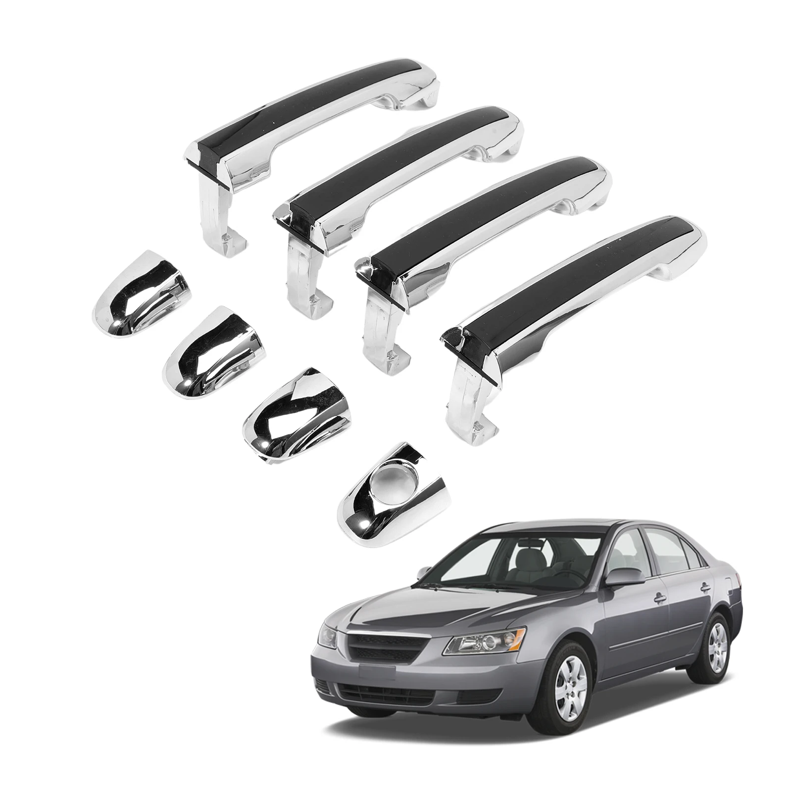 

4 PCS Exterior Front & Rear Driver & Passenger Side Door Handle Chrome Set 82651-3K000 FOR Hyundai Sonata 2005 2006 2007-2010