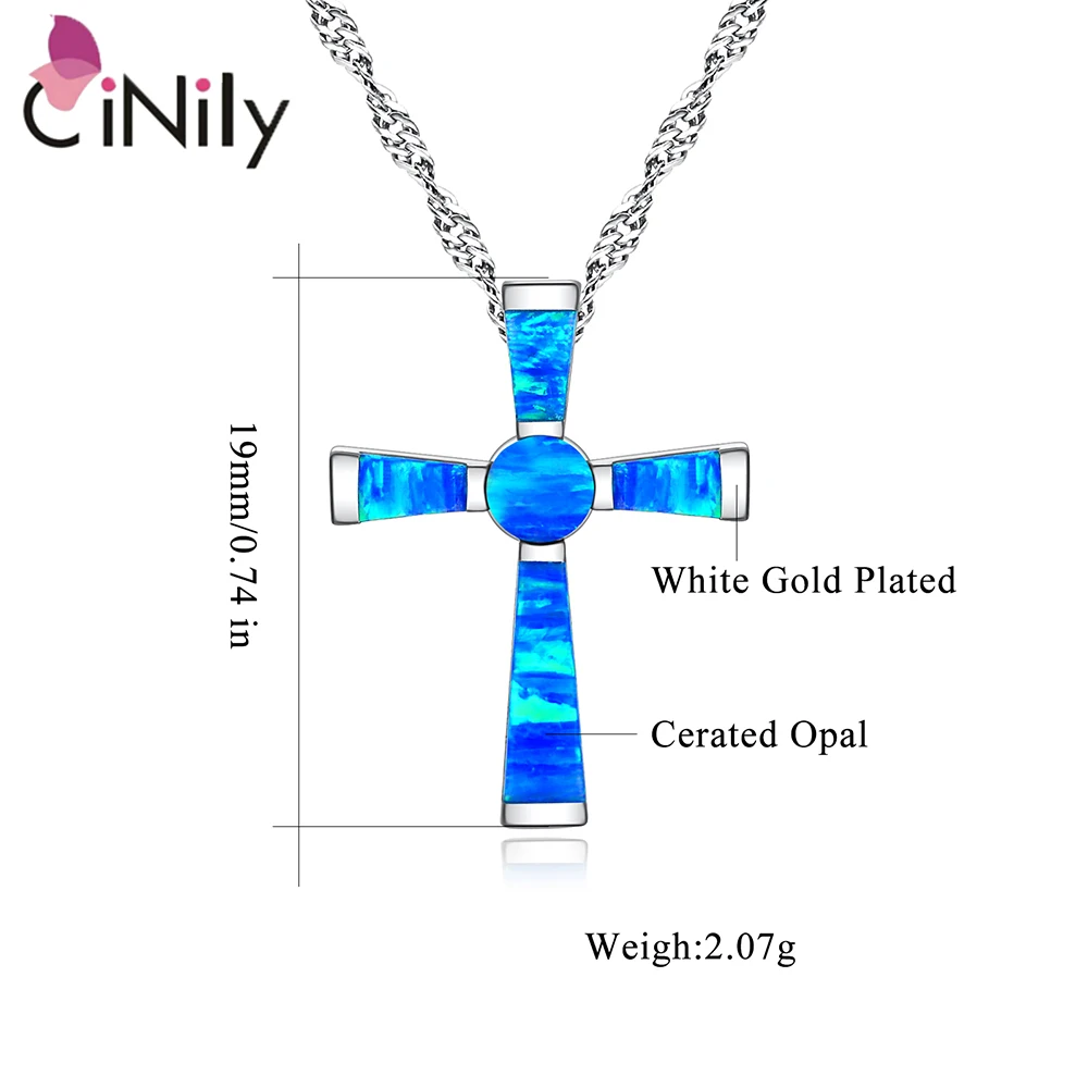 CiNily مكون الأزرق البرتقالي النار أوبال القلائد الفضة مطلي الصليب للنساء الأزياء والمجوهرات عيد الميلاد قلادة (مع قلادة)
