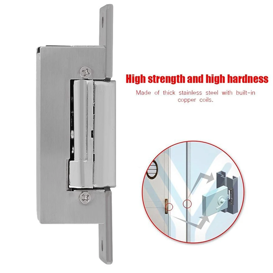 B24B Electric Door Adjustable Lock-Tongue Secure Electric Strike Lock Door Double Unlock Mode NC/NO 12V Access Control System