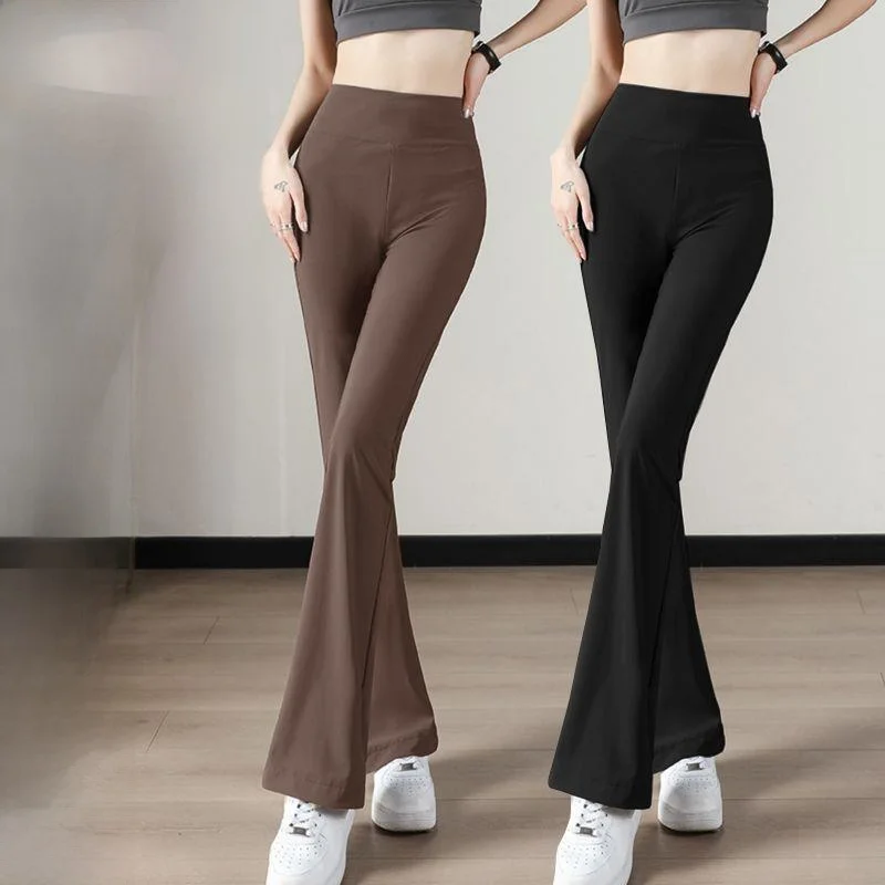 High Waist Slimming arkskin Pants Women's Casual Yoga Trousers Outerwear Pure Color Bell Bot Abdomen Lifting Pants