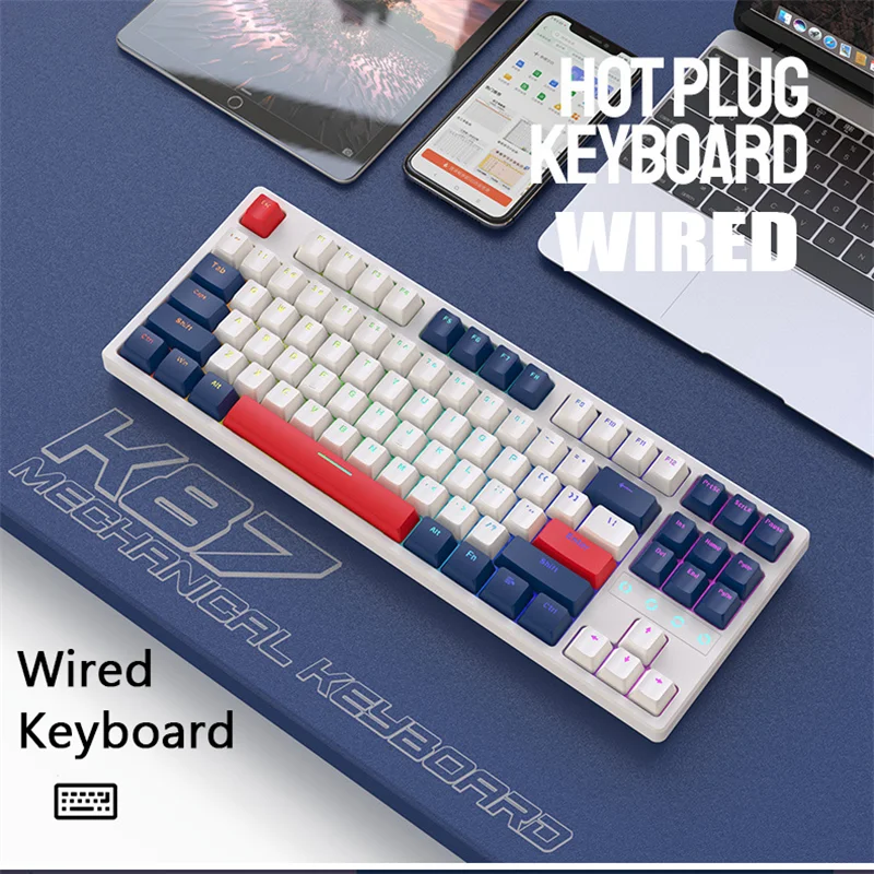 

Mechanical Gaming Keyboard RGB Backlit Hot-Swappable Keypad 87 Keys Mini Type-C Wired Keyboard For PC Computer Gamer Accessories