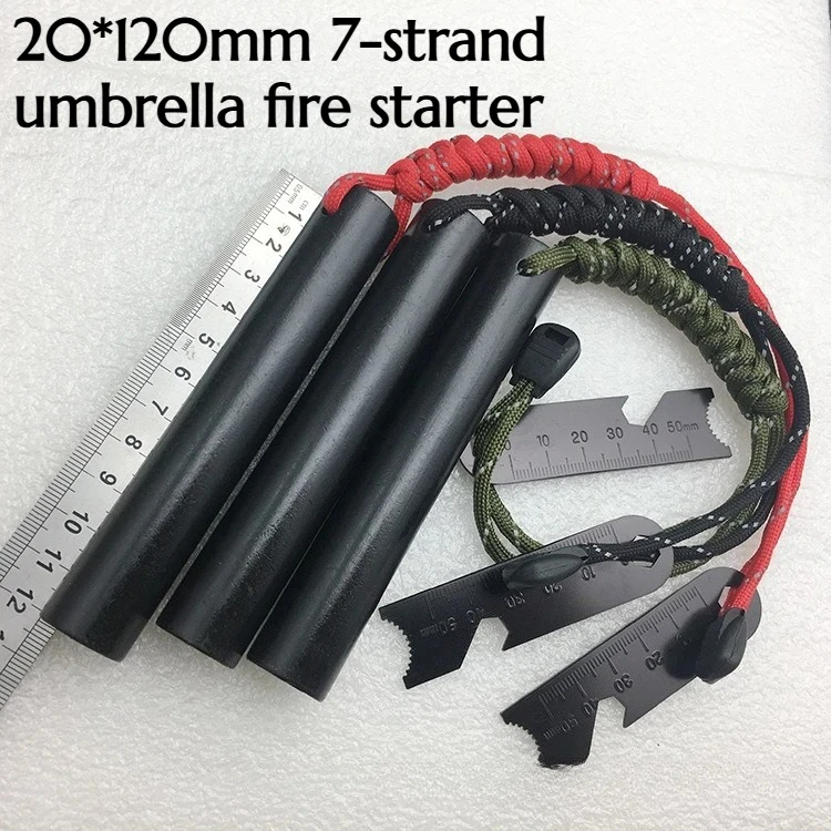 

20*120mm Outdoor Fire Starter Magnesium Rod Outdoor Survival Emergency Fire Starter Scraper 7-pronged Umbrella Rope