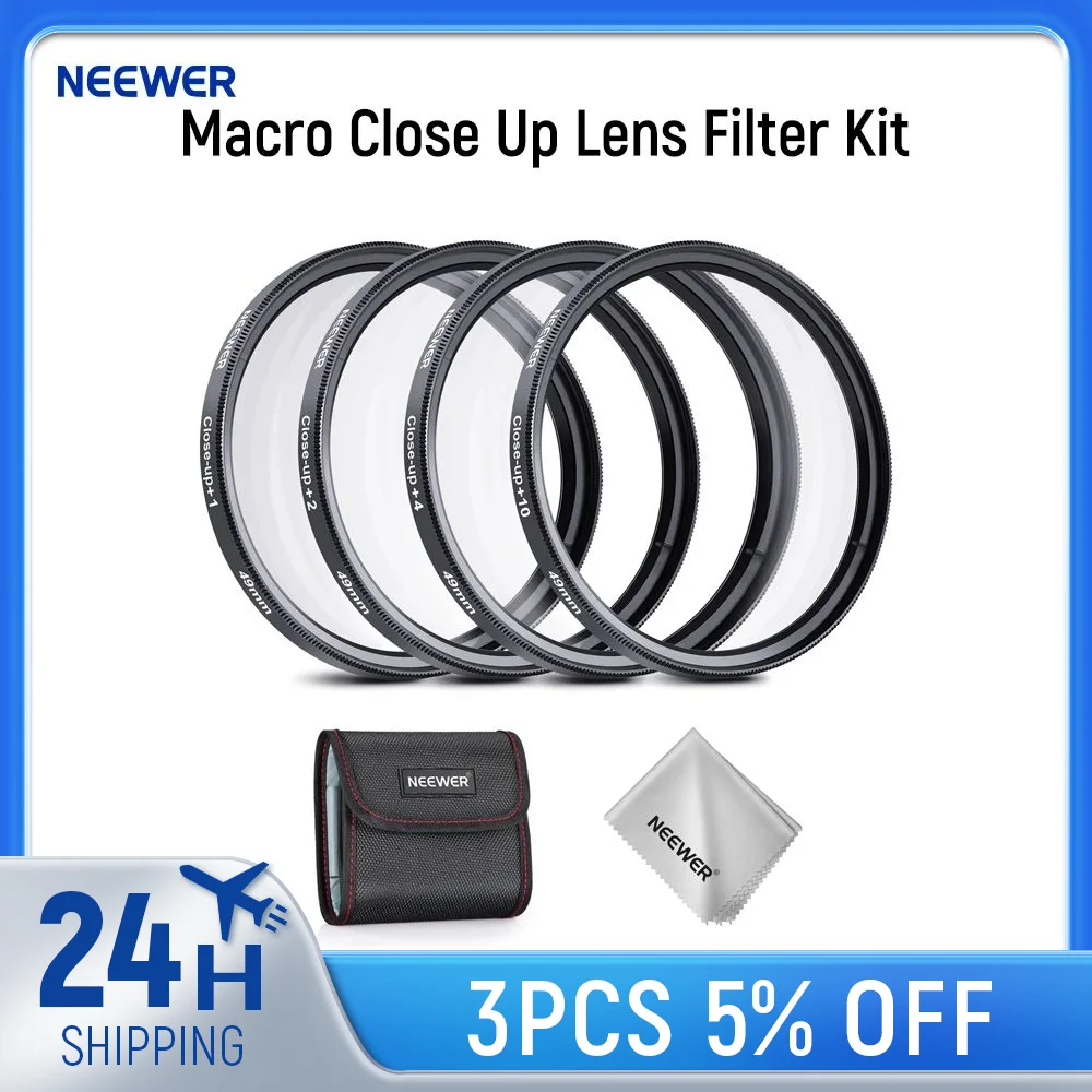 NEEWER Macro Close Up Lens Filter Kit 4 Pcs Magnifying Filters for Macro Photography For Canon Nikon Sony Fujifilm Camera Lenses