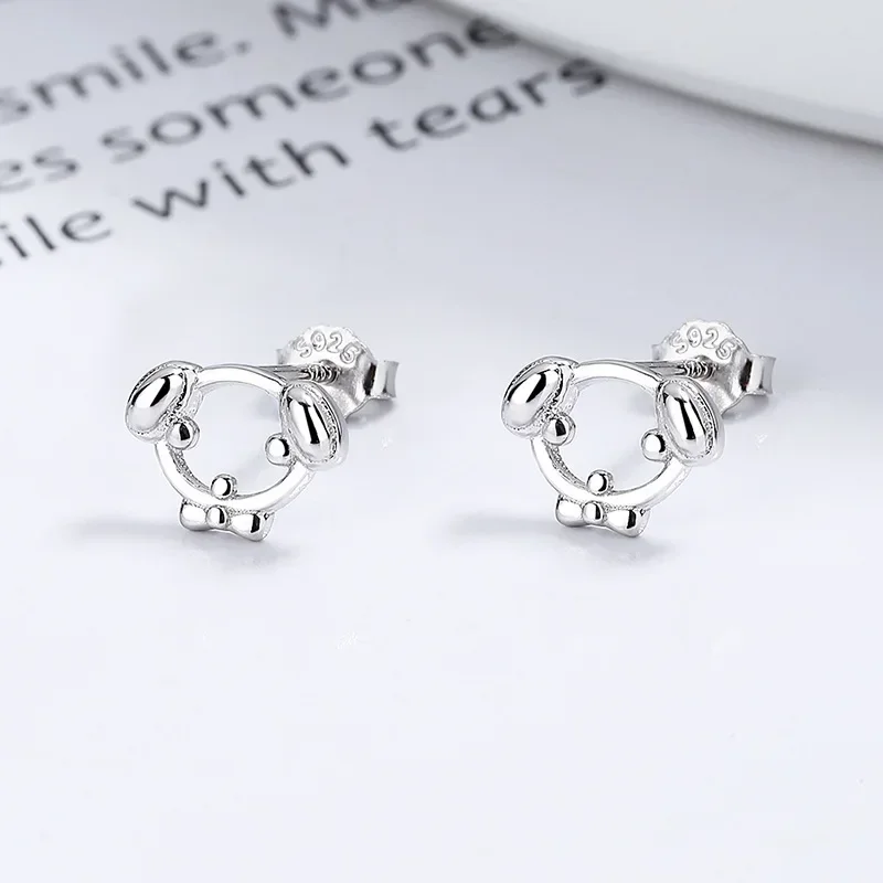 S925 Sterling Silver Cute Dog Thread Stud Earrings For Women Kids Students Hollow Puppy Ear Party Jewelry Gift Female Pendientes