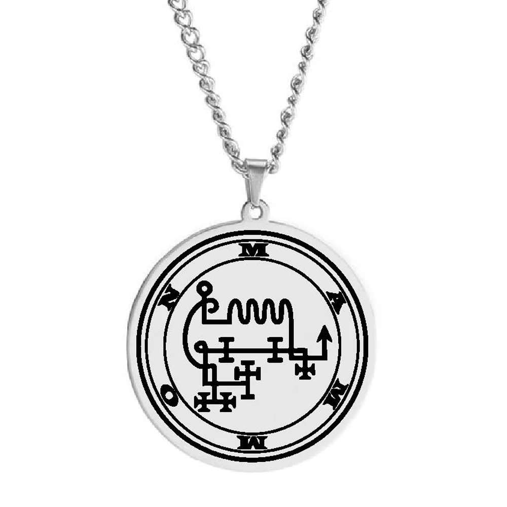 Sigil of Lord Mammon Demon Occult Seal the Lesser Key of Solomon King Asmoday Origins Stainless Steel Pendant Necklace