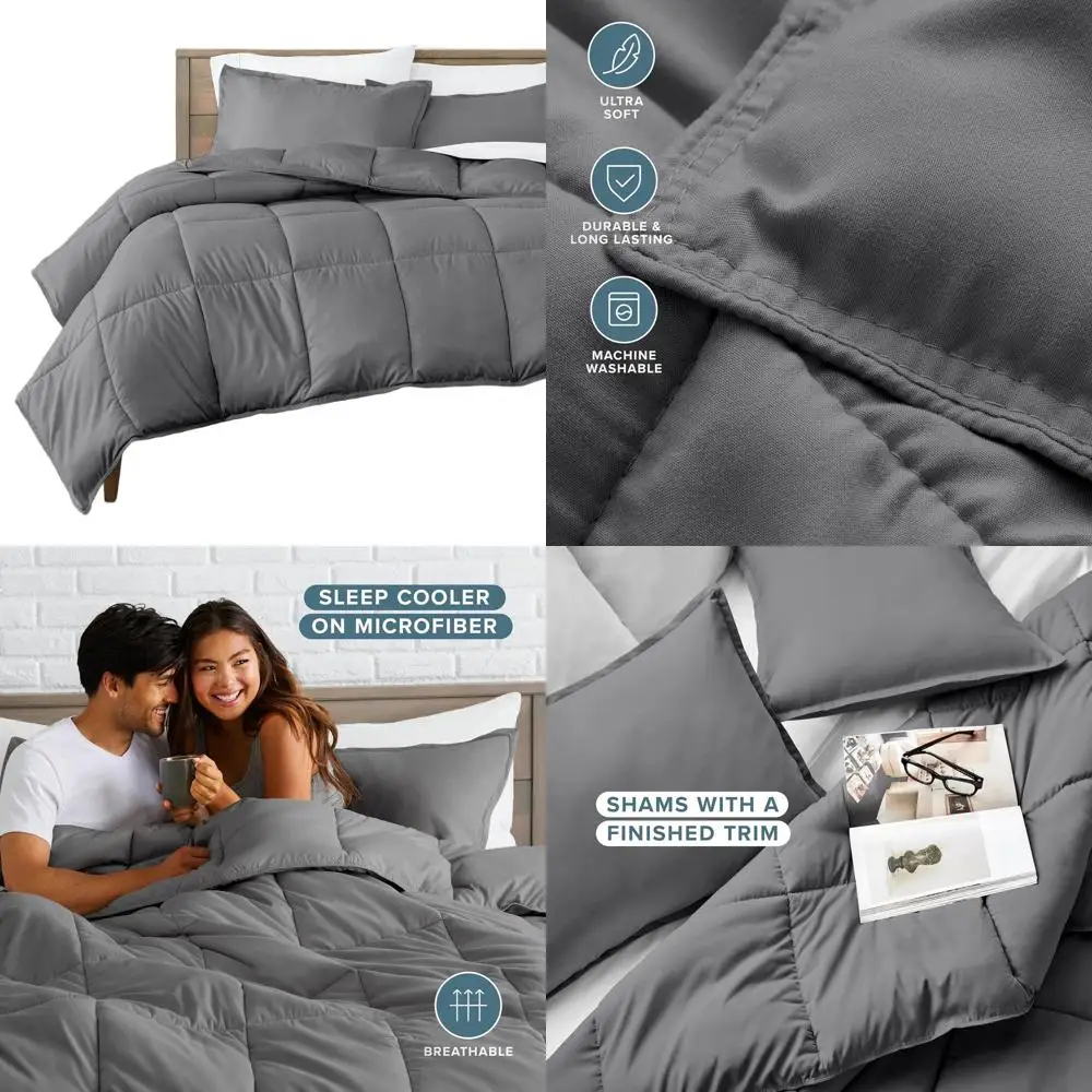 

Комплект одеял Queen Size из ультрамягкого искусственного гусиного пуха - Премиум-серия 1800 - Тепло на все сезоны - Серый