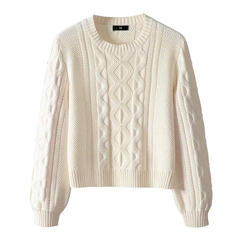 

% Cotton Women'S Sweater Round Neck Pullover Loose Lazy Style Sleeve Full Cotton Knitted Top Korean Version