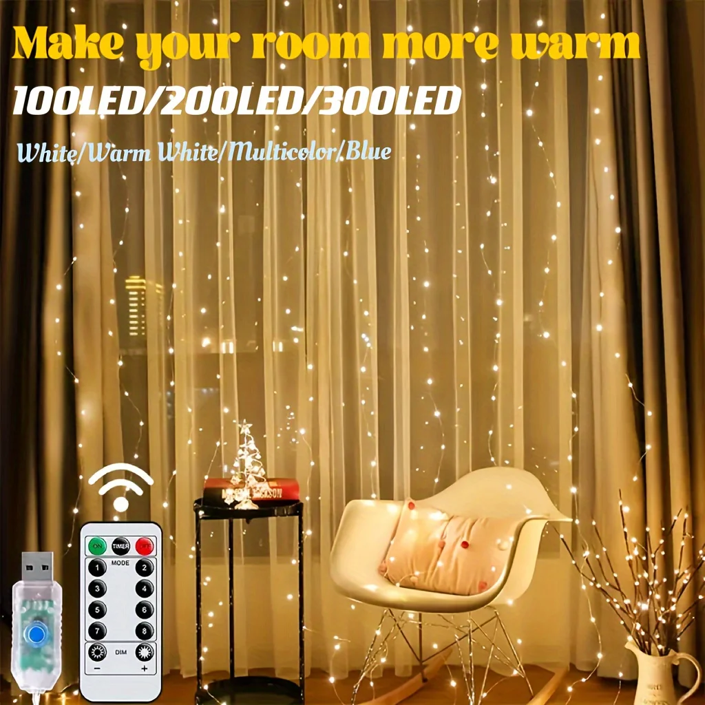 Гирлянда-занавеска с USB, 3 м, 8 режимов