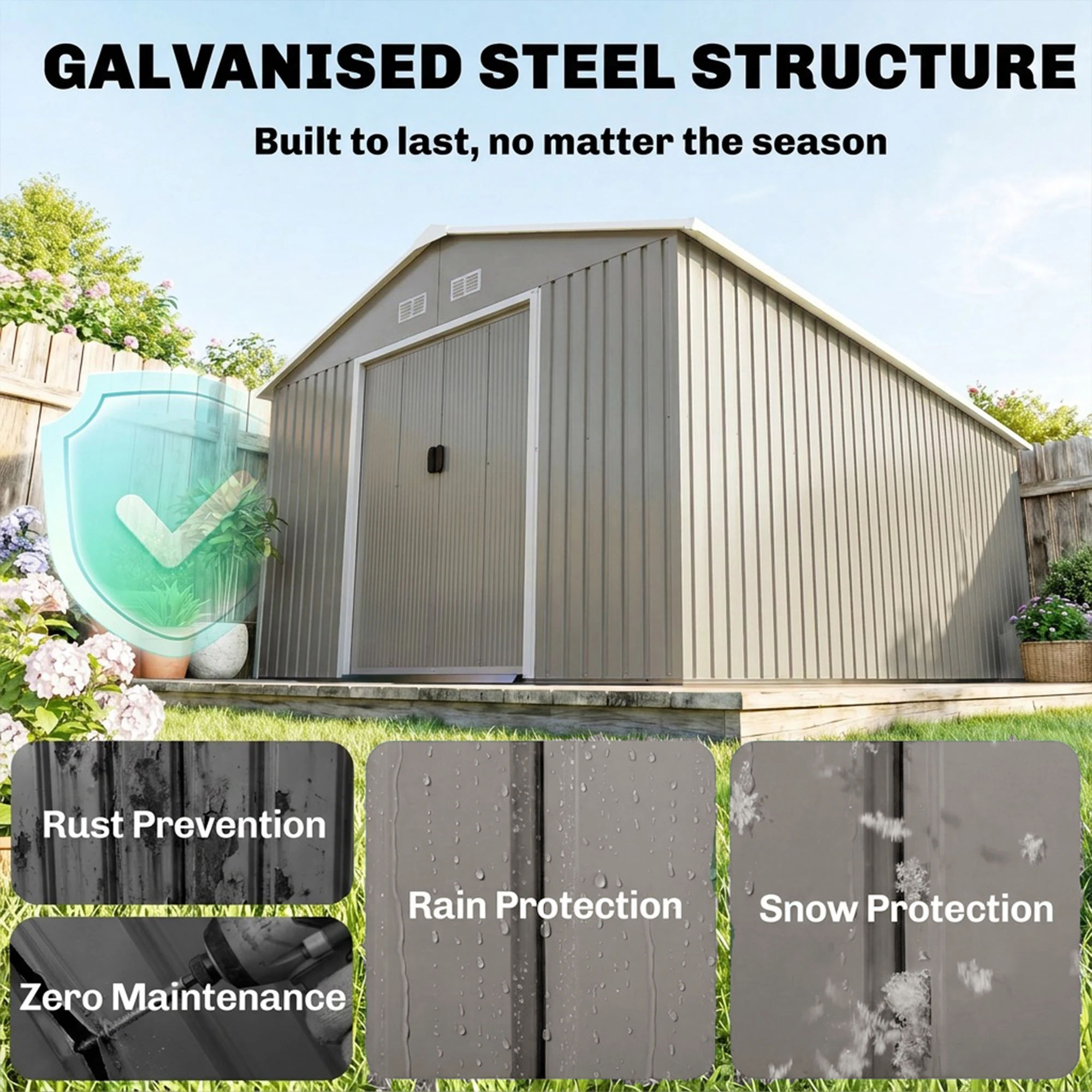 13' X 11' Steel Outdoor Utility Storage Tool Shed Kit for Backyard Garden, Gray view 4