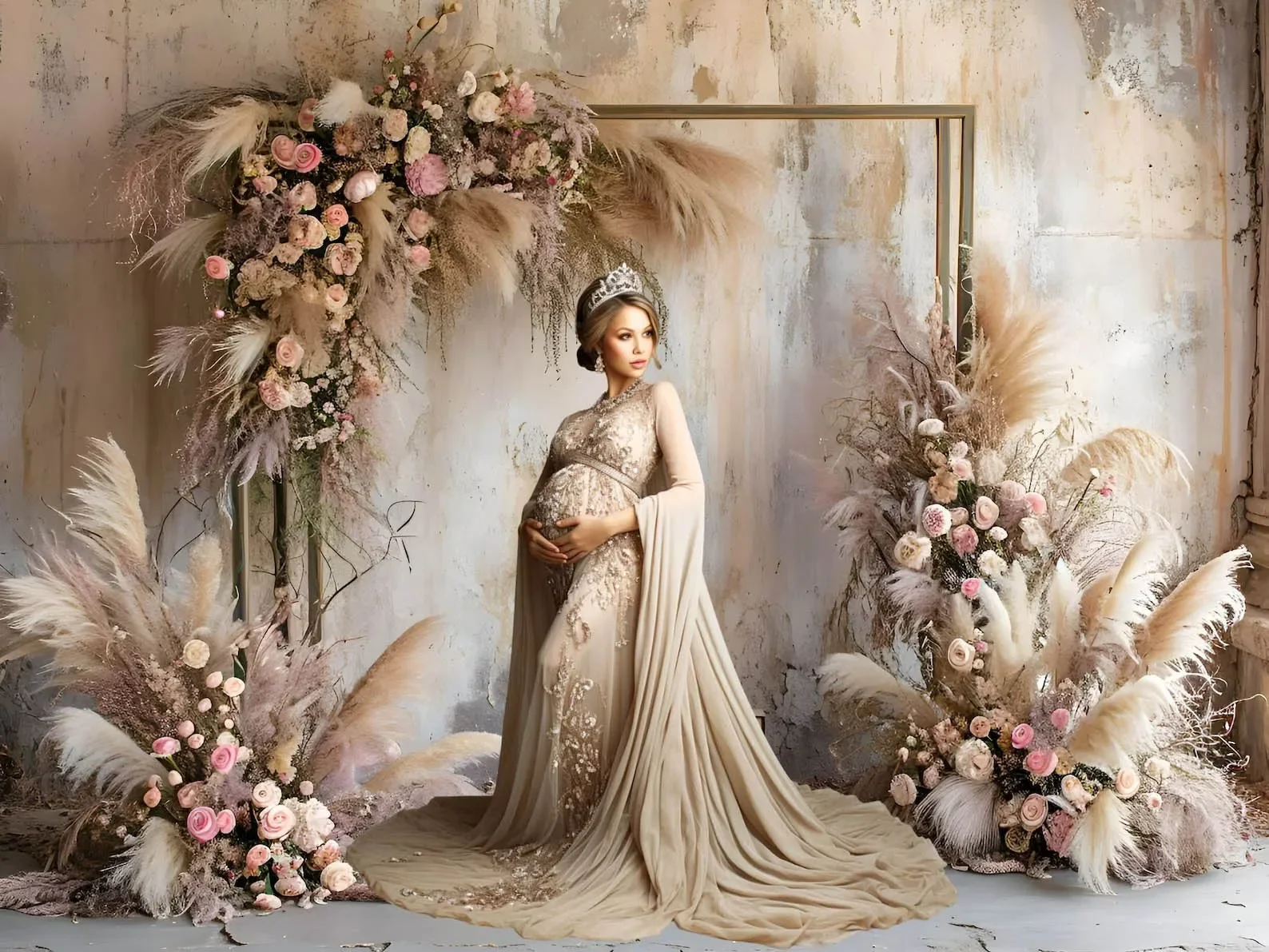 Mehofond Photography Background Vintage Boho Blooms Grass Backdrops Maternity Portrait Rustic Rooms Floral Arches Door Photozone