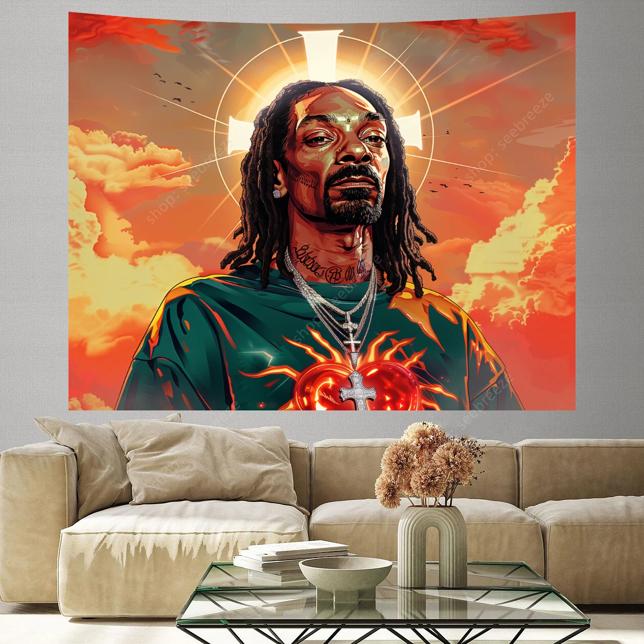 Mystical Snoop Dogg Tapestry Psychedelic Rapper Jesus Tapestry Wall Hanging Boho Aesthetic Room Hippie Bedroom Backdrop Decor