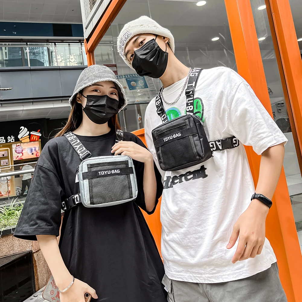 Ajustável Nylon Chest Rig Bag para homens e mulheres, Vest Fanny Pack, Outdoor Hip Hop Streetwear, Travel Waistcoat Bags, moda