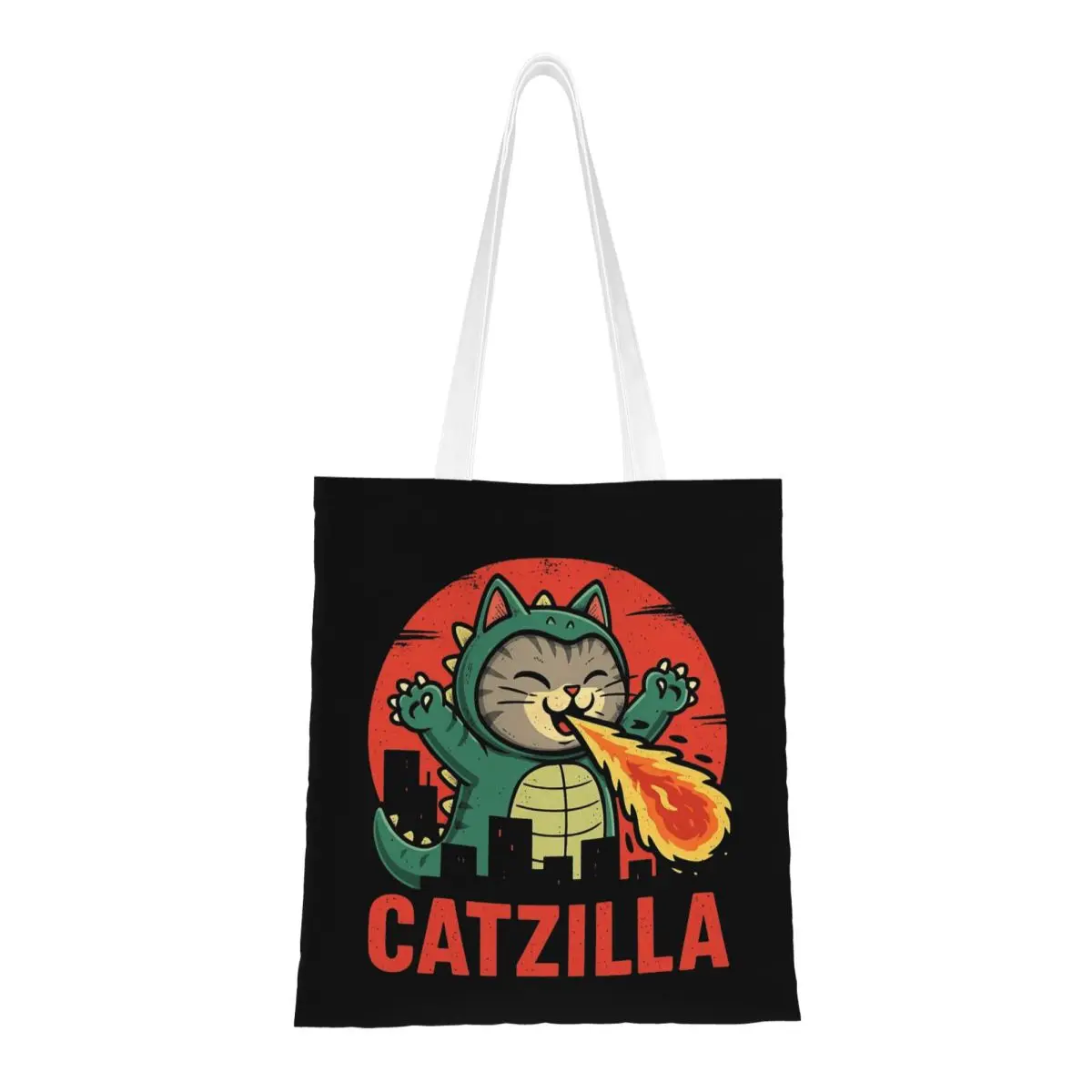 

Забавная холщовая большая сумка Cat Catzilla, многоразовая сумка для продуктов большой емкости для унисекс