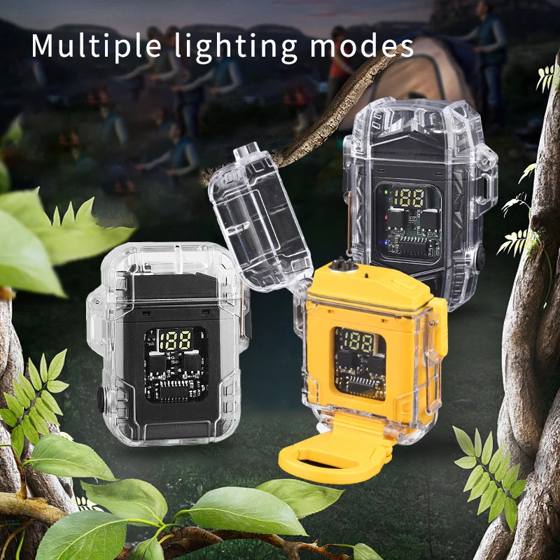 Transparent charging arc lighter, lighting flashlight, high-end outdoor waterproof and windproof, intelligent and portable