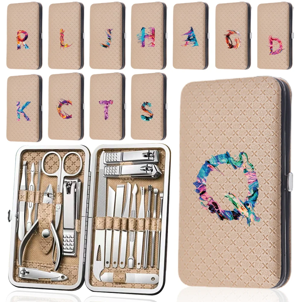 

19Pcs Manicure Cutters Kit Nail Clippers Set Multifunctional Organizer Stainless Steel Pedicure Care Tools Paint Letter Pattern