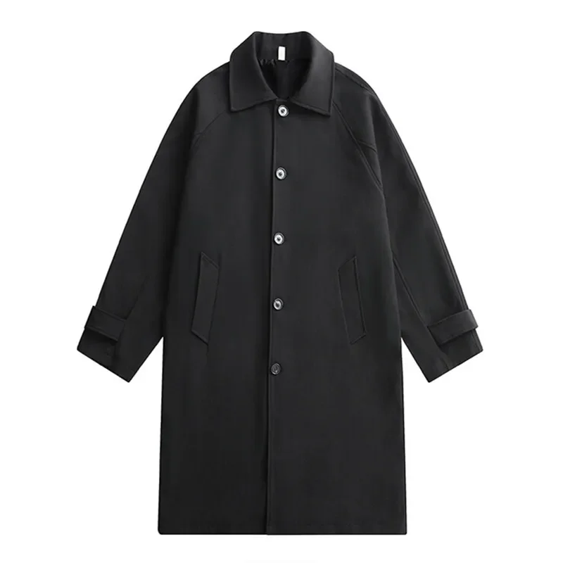 Wiosna Jesień Mężczyźni Długi Płaszcz Wiatrówka Casual Luźny Design Jednolity Kolor Trencz Mężczyźni Moda Koreański Styl Męskie Kurtki Odzież wierzchnia — zdjęcie 4