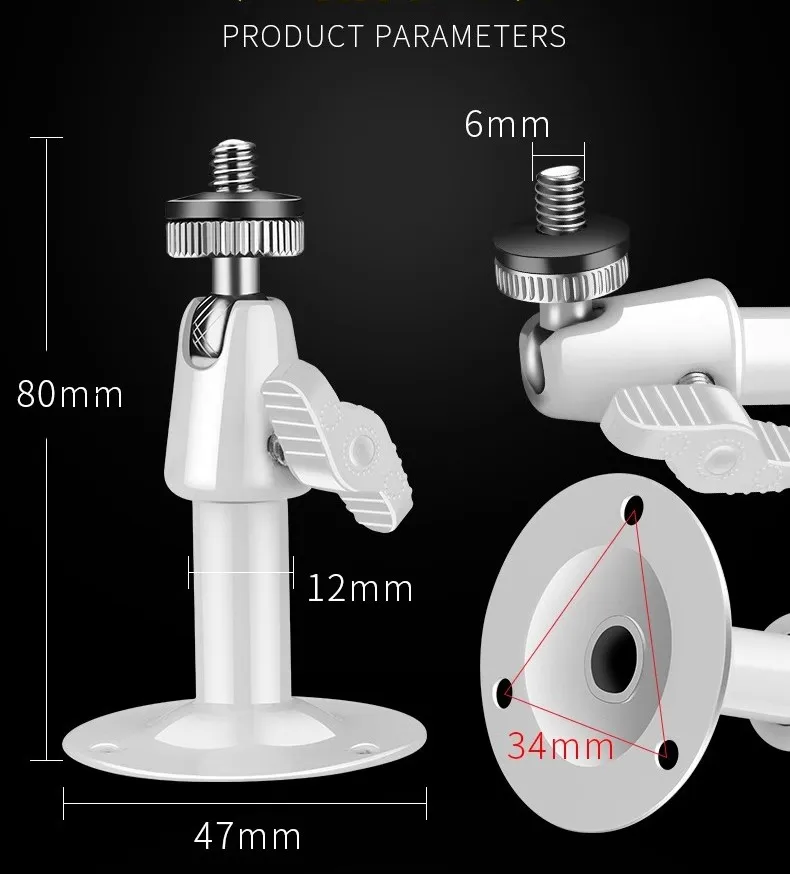 Soporte de montaje en techo y pared lateral de acero y hierro, soporte de instalación giratorio para cámara CCTV, rosca de tornillo de M6 ajustable de 360 grados