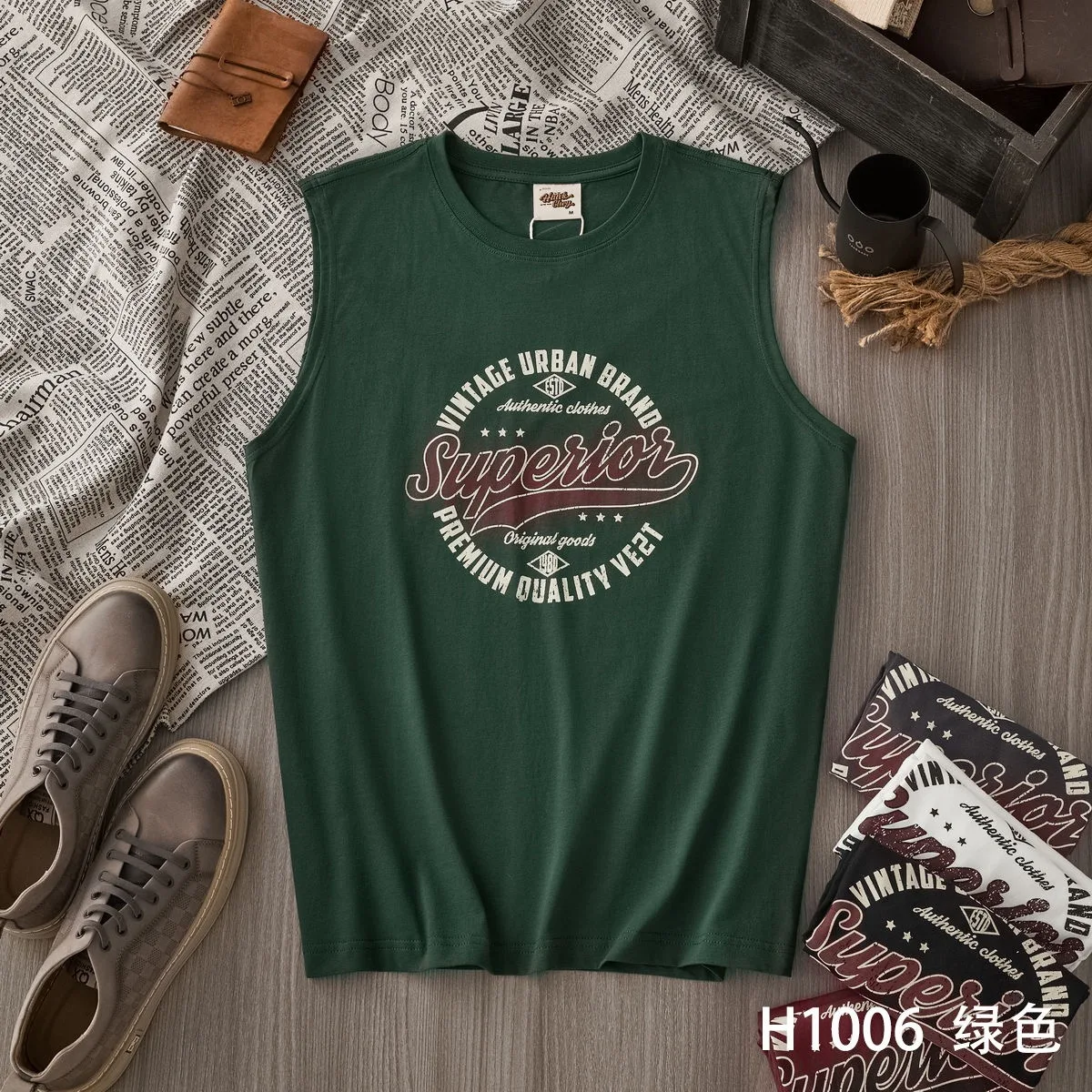 Men's Summer Versatile Sleeveless Tank Top Vest Soft Skin-Friendly 210gsm Paris Cotton American Vintage Trendy Casual Fit Tees