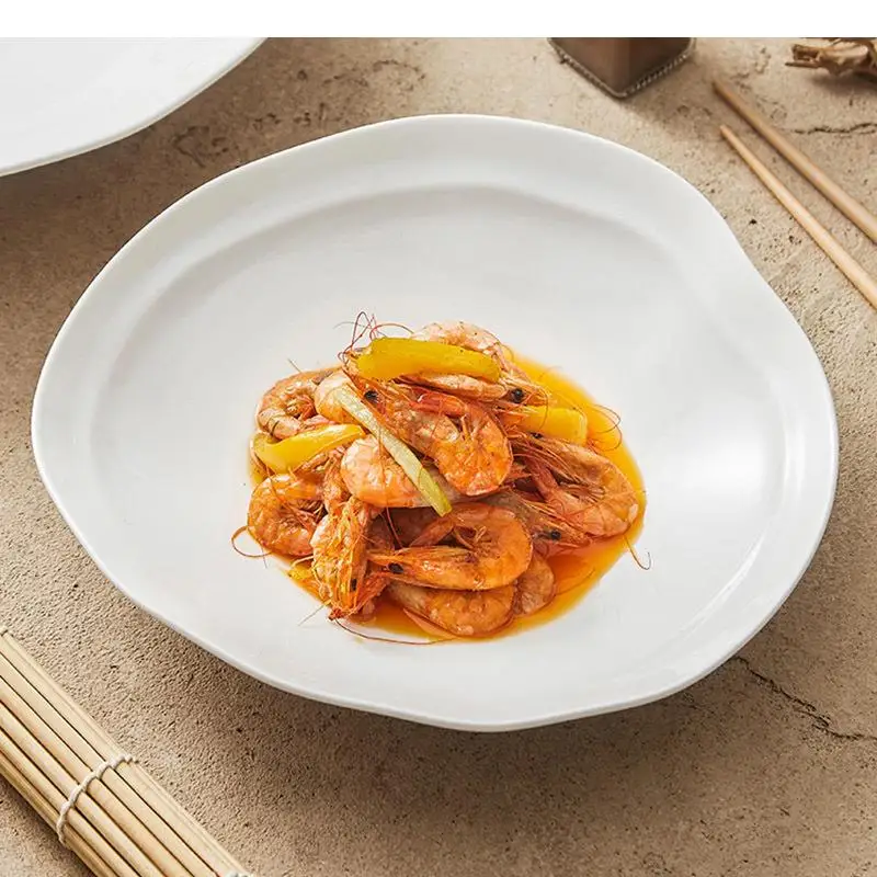 Pure White Irregular Ceramic Deep Bowl Vegetable Salad Soup Bowls Pasta Dessert Restaurant Specialty Tableware