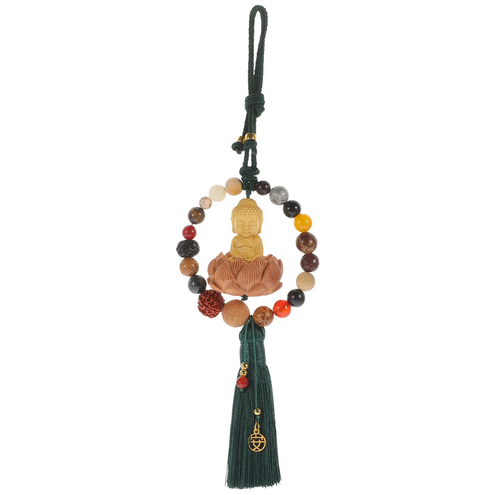 

Wooden Buddha Pendant Hanging Ornament Chinese Style Tassel Car Home Wall Keychain Vintage Charm Smooth Safe Material
