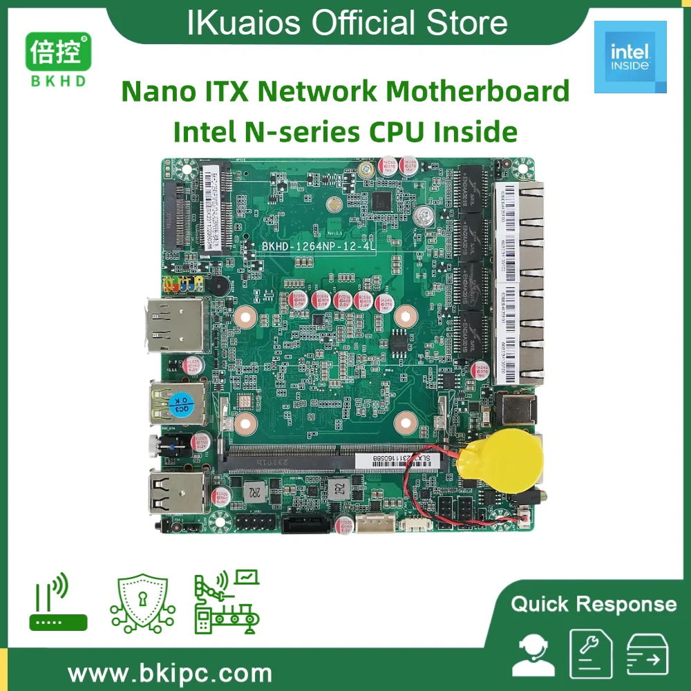 Jaringan IKuaiOS Motherboard 4LAN 2.5G Ethernet di dalam N100 N305 Nano ITX cocok router firewall BKHD Embedded