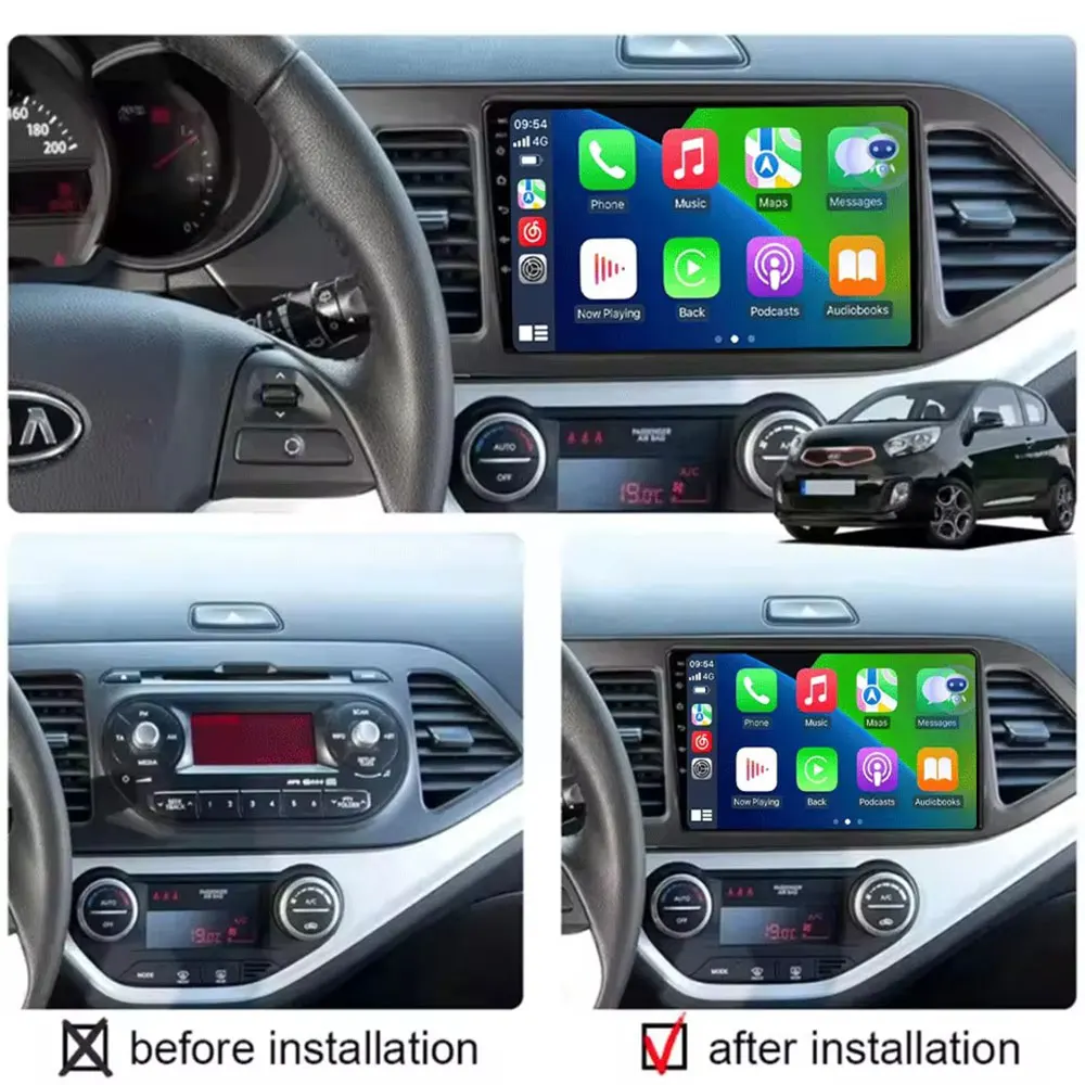 Android 16 Carplay Auto For KIA PICANTO Morning 2011 2012 2013 2014 2015 2016 Multimedia Car Radio Navigation Player WIFI+4G DSP