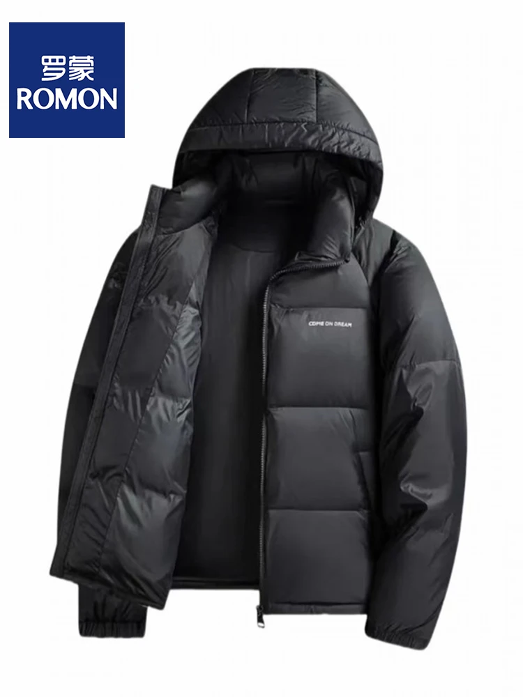 

Lnd High-End Men's ort down Jaet Warm Busin Casual Hooded Coat Thiened Polyester Fiber White Du down Filling