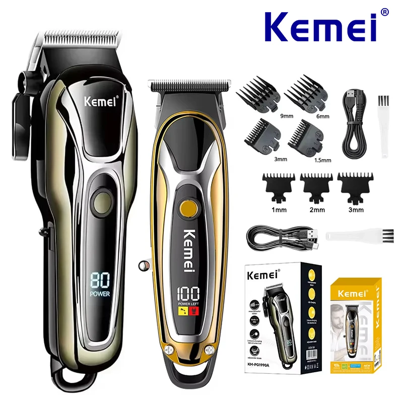 

Kemei Professional Hair Clipper USB Charging Hair Trimmer Rechargeable Cordless Men's Electric Cutting Machine PG1990A 1598 Kit