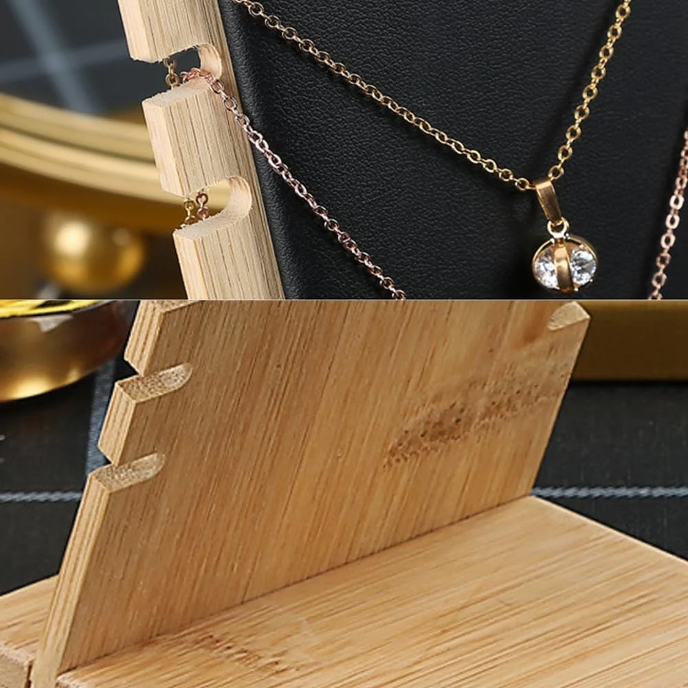 حامل عرض قلادة من الخيزران الإبداعي مع حصيرة جلدية - منظم مجوهرات من الخشب الصلب لعرض بيع متجر المنزل/المتجر #5