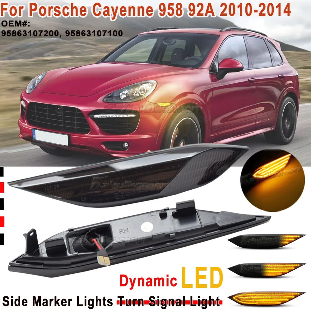 2Pcs Dynamic LED Side Marker Lights Turn Signal Blinker Indicator Lamps For Porsche Cayenne 958 92A 2010-2014 OEM#95863107100