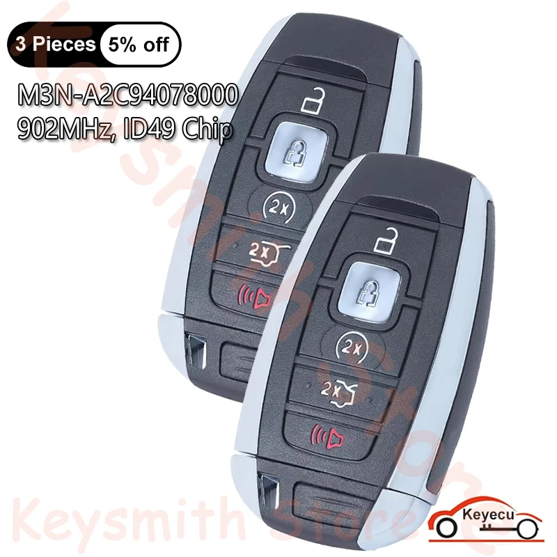 KEYECU 5 Buttons 902MHz ID49 Chip for Lincoln Nautilus Navigator MKC MKX MKZ 2017-2022 Auto Smart Remote Key Fob M3N-A2C940780