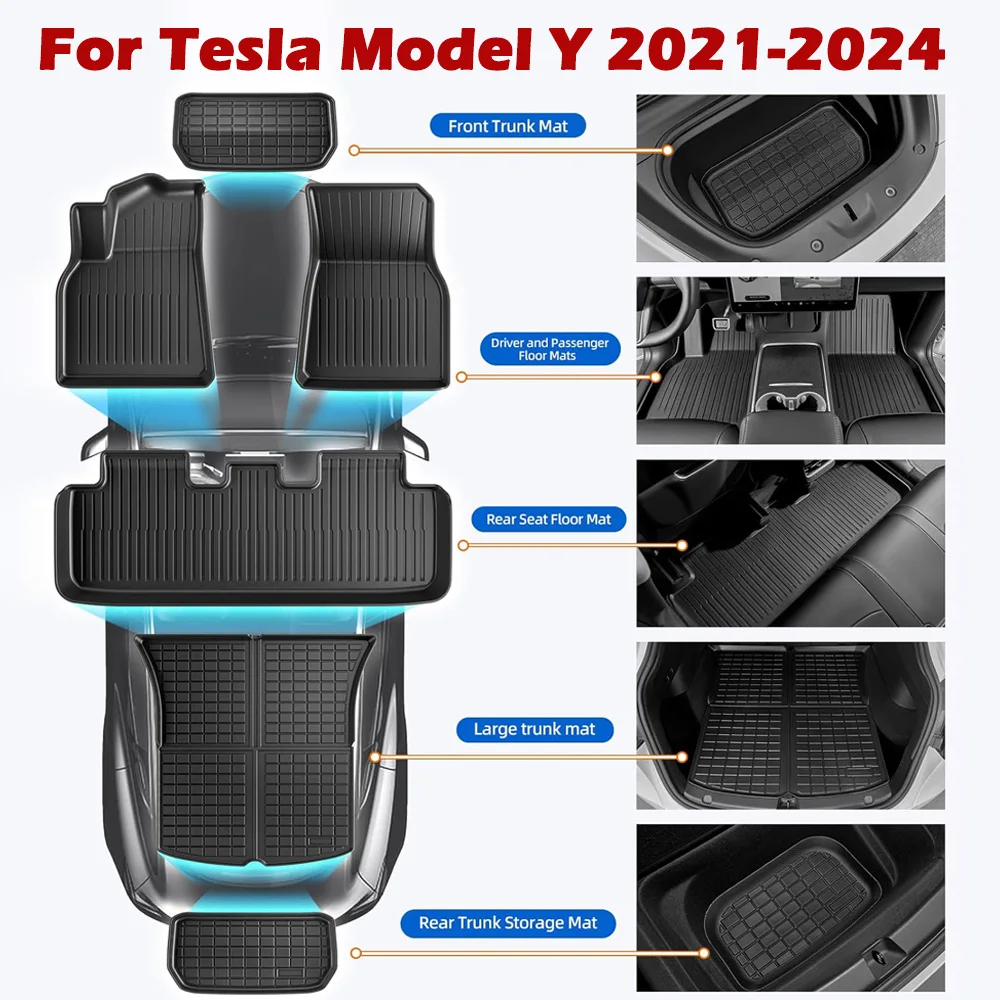 

For Tesla Model Y 2021-2024 TPE Floor Mats,All Weather Waterproof Protect Cargo Liner Floor Mats Trunk Mats Accessories