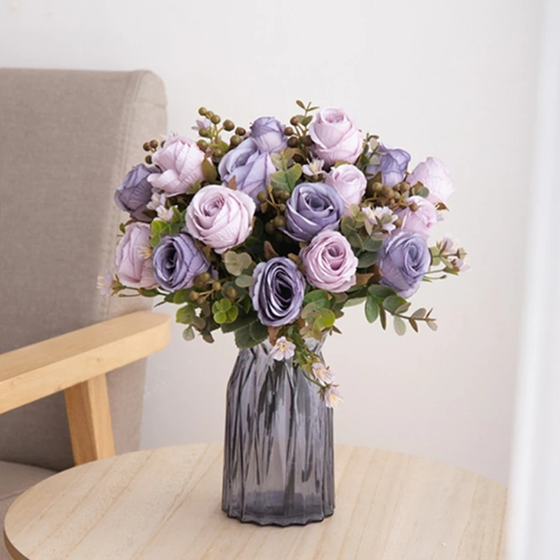 

10pcs Silk Artificial Flowers Roses Wedding Bridal Bouquet Home Festival Outdoor Garden Bonsai Diy Craf Decorative Arrangements