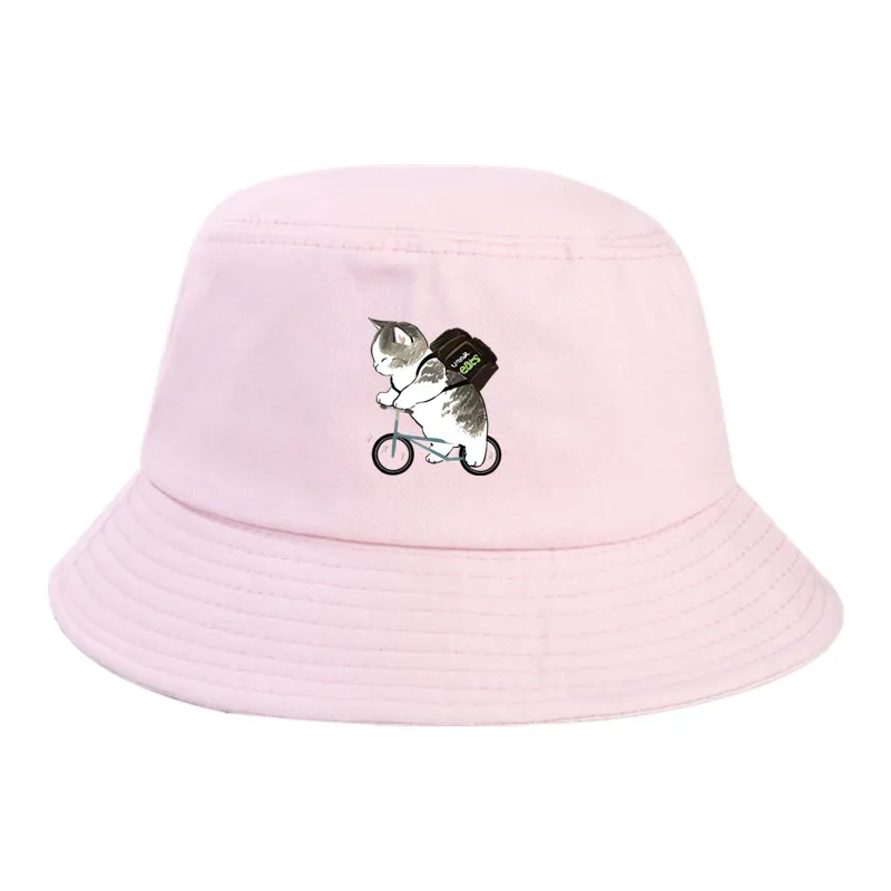 Cotton Summer Foldable Bucket Hat Unisex Women Outdoor Sunscreen Hat Cartoon Cat Fishing Hunting Cap Men Basin Chapeau Beach Cap