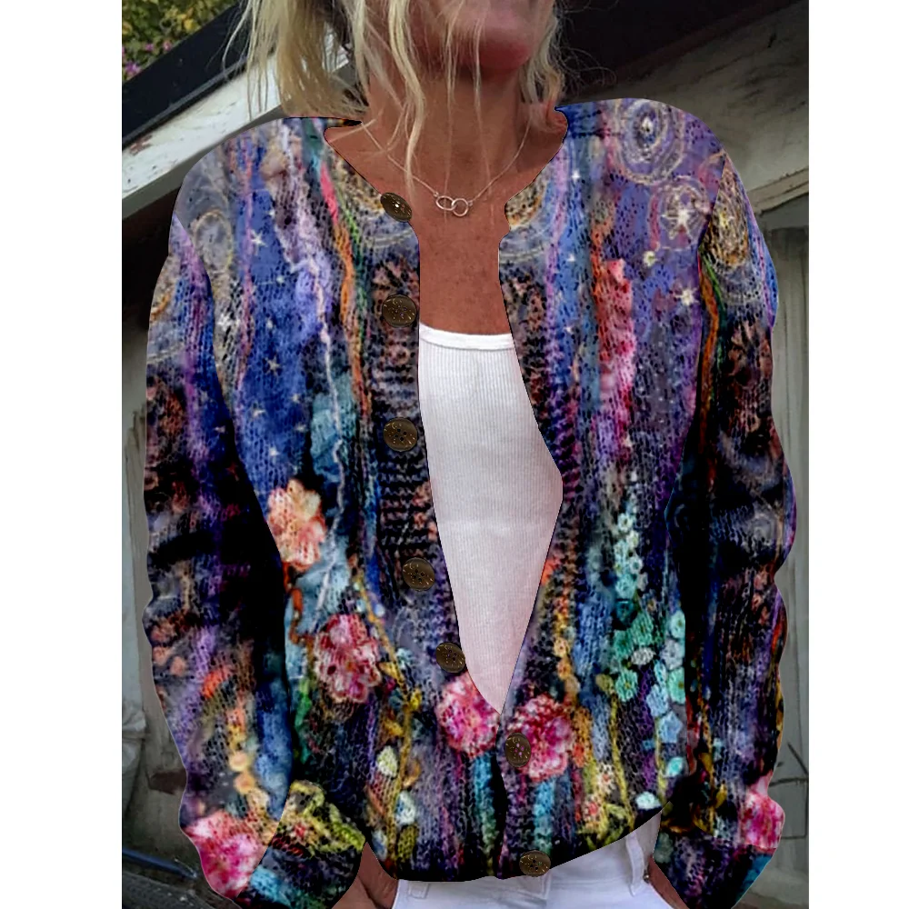 

Autumn Winter Knitted floral Cardigan Vintage Fashion Casual Sweater Streetwear Women Sweaters Knit Top Cozy Jumpers Fashion