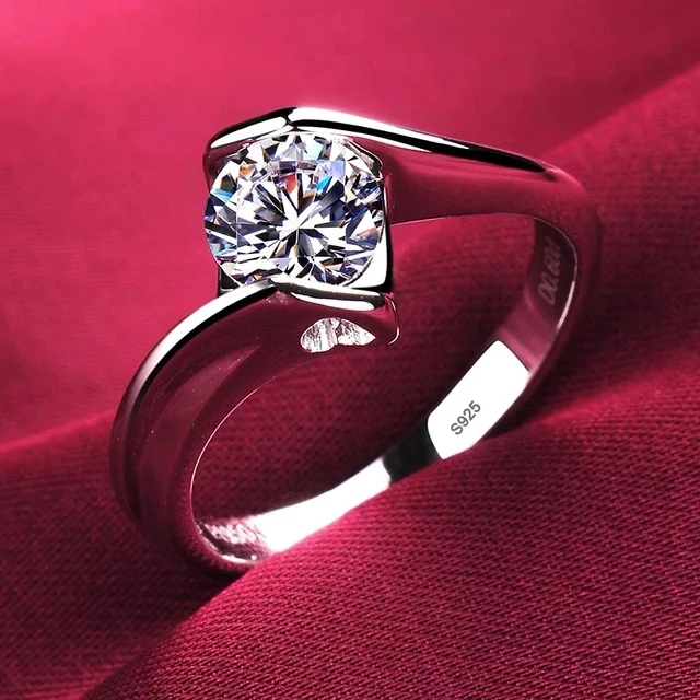 Luxury Pure 18K White Gold Color Tibetan Silver Ring Round Clear 5A Zircon Engagement Wedding Band Bridal Jewelry Gift for Women image 4