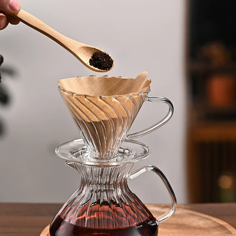 Premium Glass Pour over Carafe Heat Resistant Borosilicate Coffee Brewing Server Clear Hand Drip Jug for Home Use