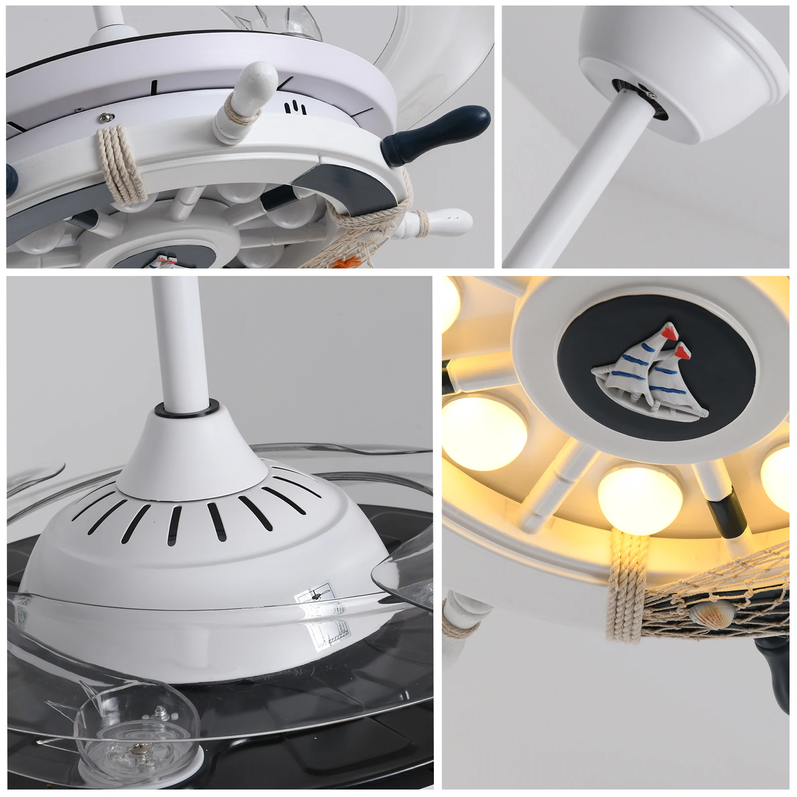 Silver  220v 24W Universal Remote Control Crystal Led Ceiling Fan Light With Hidden Blades Suit for 10 to 20 square Meters Room