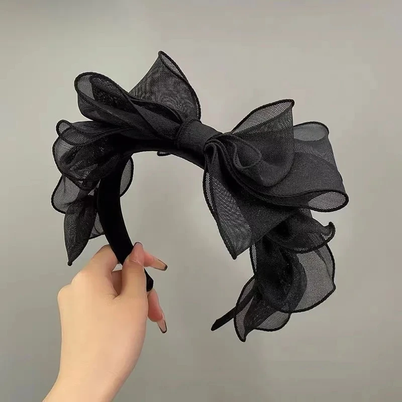 New Fashion Retro Black Mesh Big Bow Headband Women Elegant Temperament Bow Headband Headwear Sweet Cute Girls Hair Accessories