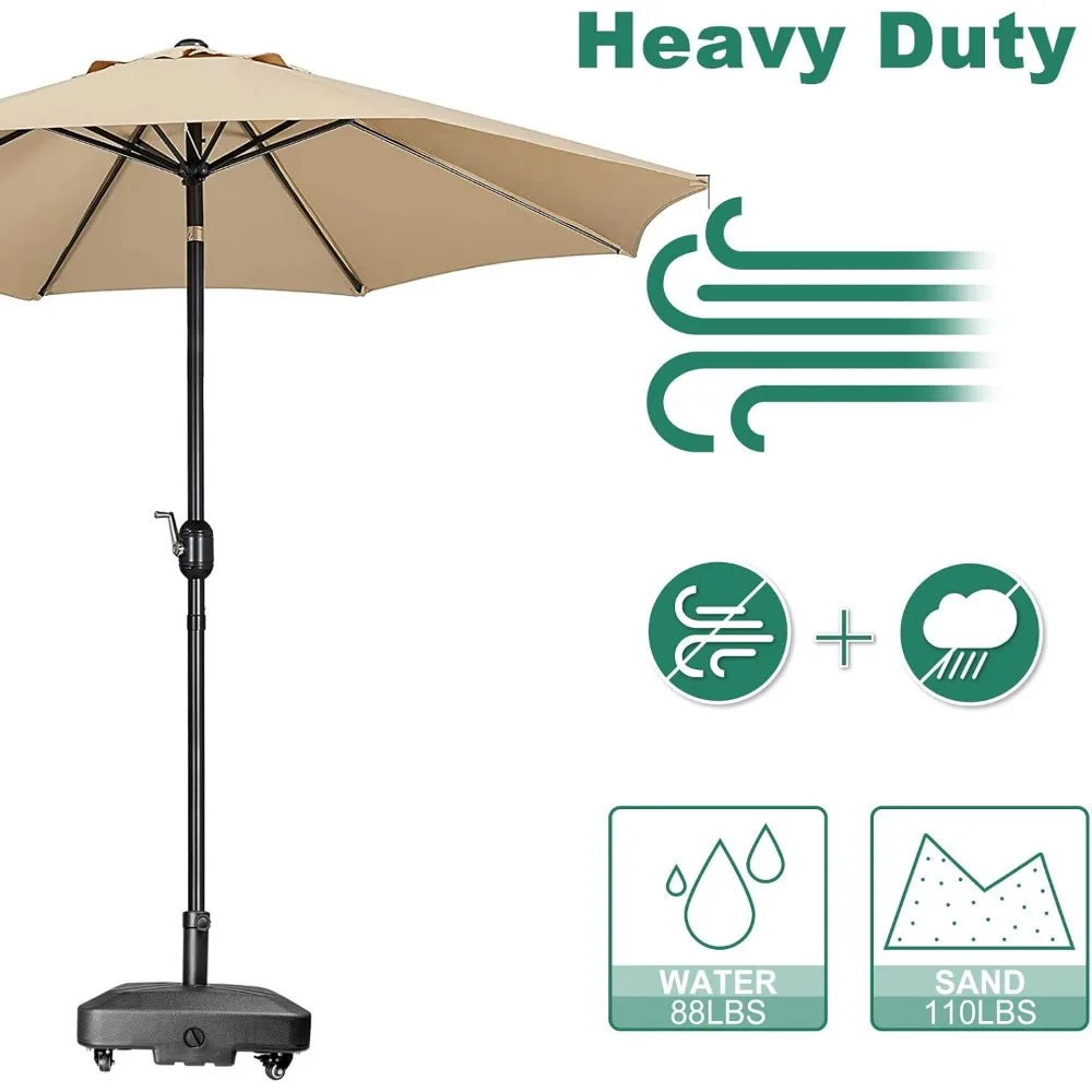 DZ4733 Patio Umbrella Base Heavy Duty with Wheels Square Market Stand for Outdoor 4 Locks 1 Knobs 125lb Capacity, Black