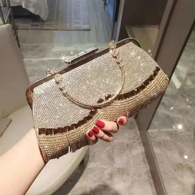 Gorgeous and Shiny Diamonds Rhinestones Tassels Handle Evening Bags for Party and Wedding Clutch Purse Designer Bags Handbags view 2
