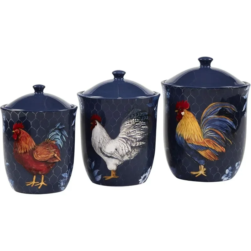 Indigo Rooster 3 pc Canister Set, 52 oz,74 oz. 96 oz, Multicolor