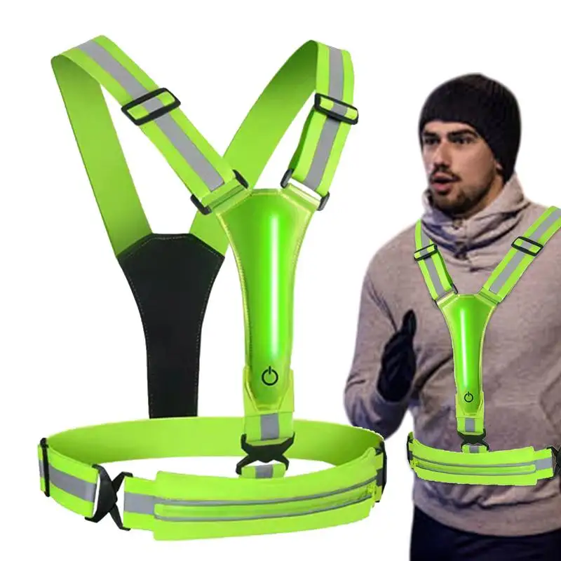 Adjustable Reflective Security Vests Safety High Visibility Rechargeable Running Cloth For Outdoor Night Runners Cycling Sports