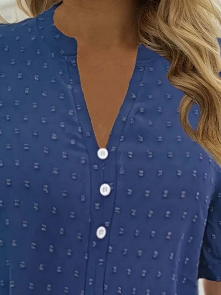 Plus Size 1XL-5XL Solid Color Swiss Polka Dot Hollow Collar Decoration Top Casual Fashion Versatile Shirt Commuting Elegant Top