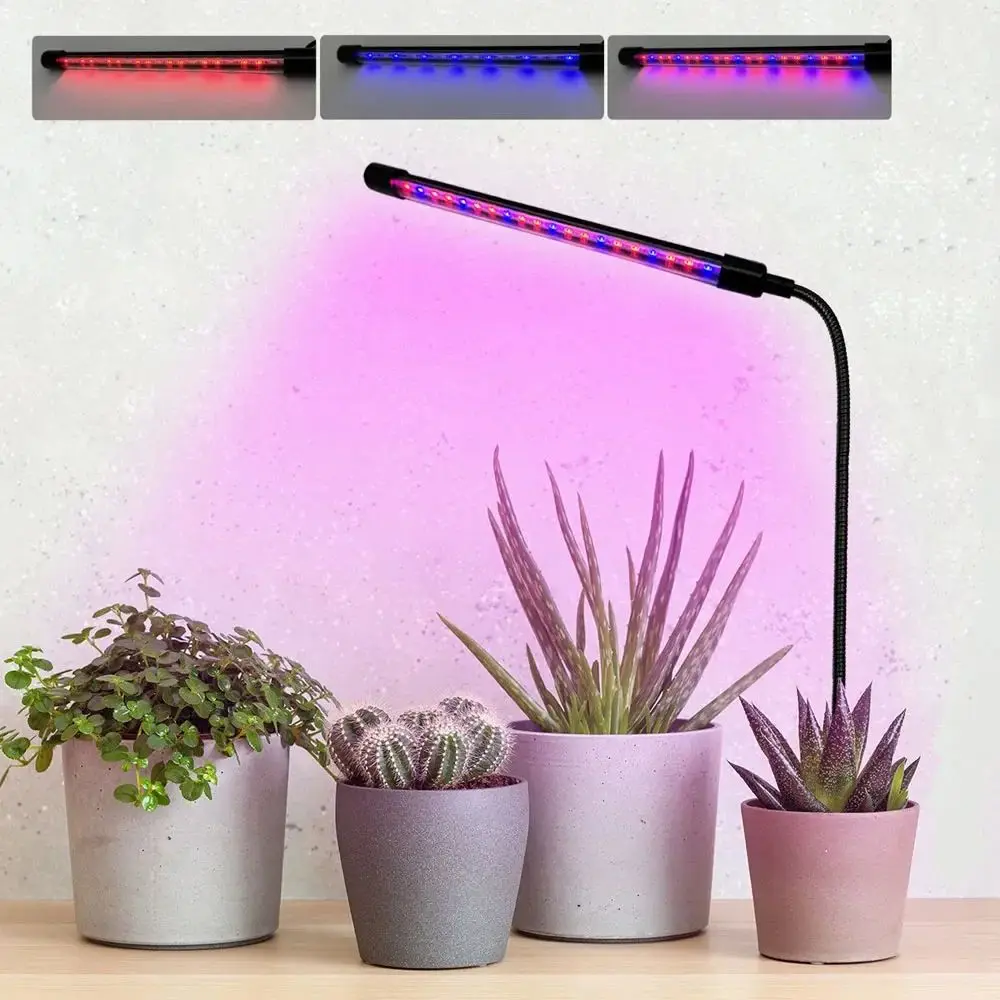 

USB LED-лампа для роста растений с красными и синими светодиодами, функцией диммирования и таймером, просто подключается к растениям для удобного ухода.