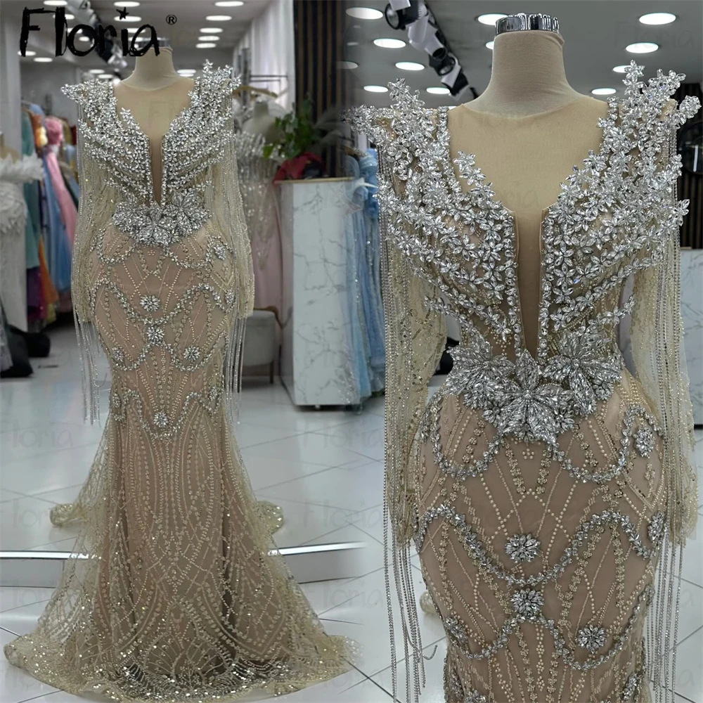 Vestido de noche de manga larga con cuello en V profundo para mujer, vestido liso elegante para fiesta y discoteca, vestidos de recepción para invitados de boda de Dubái personalizados 2025