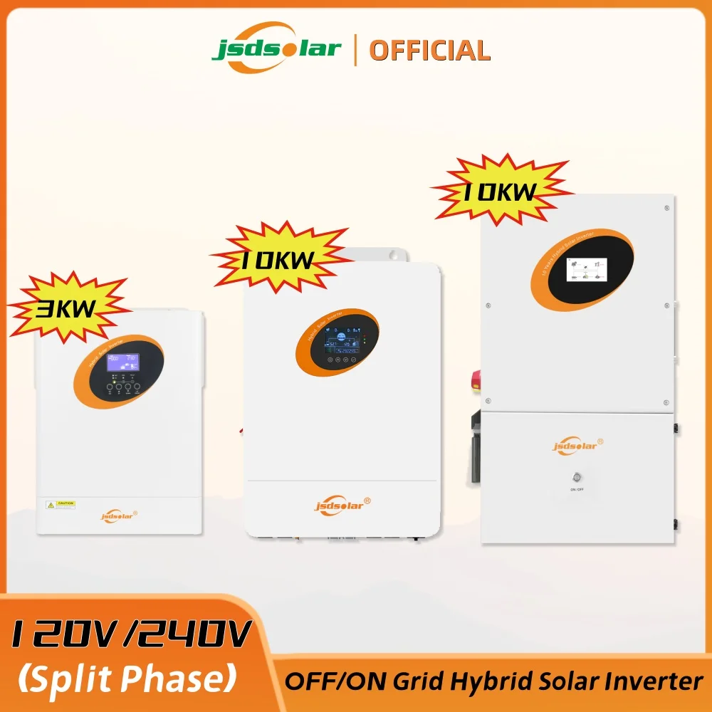 

jsdsolar 10KW Split Phase Hybrid Inverter DC 48V to AC 120V with 200A MPPT Controller Pure Sine Wave WiFi PV Power Converter