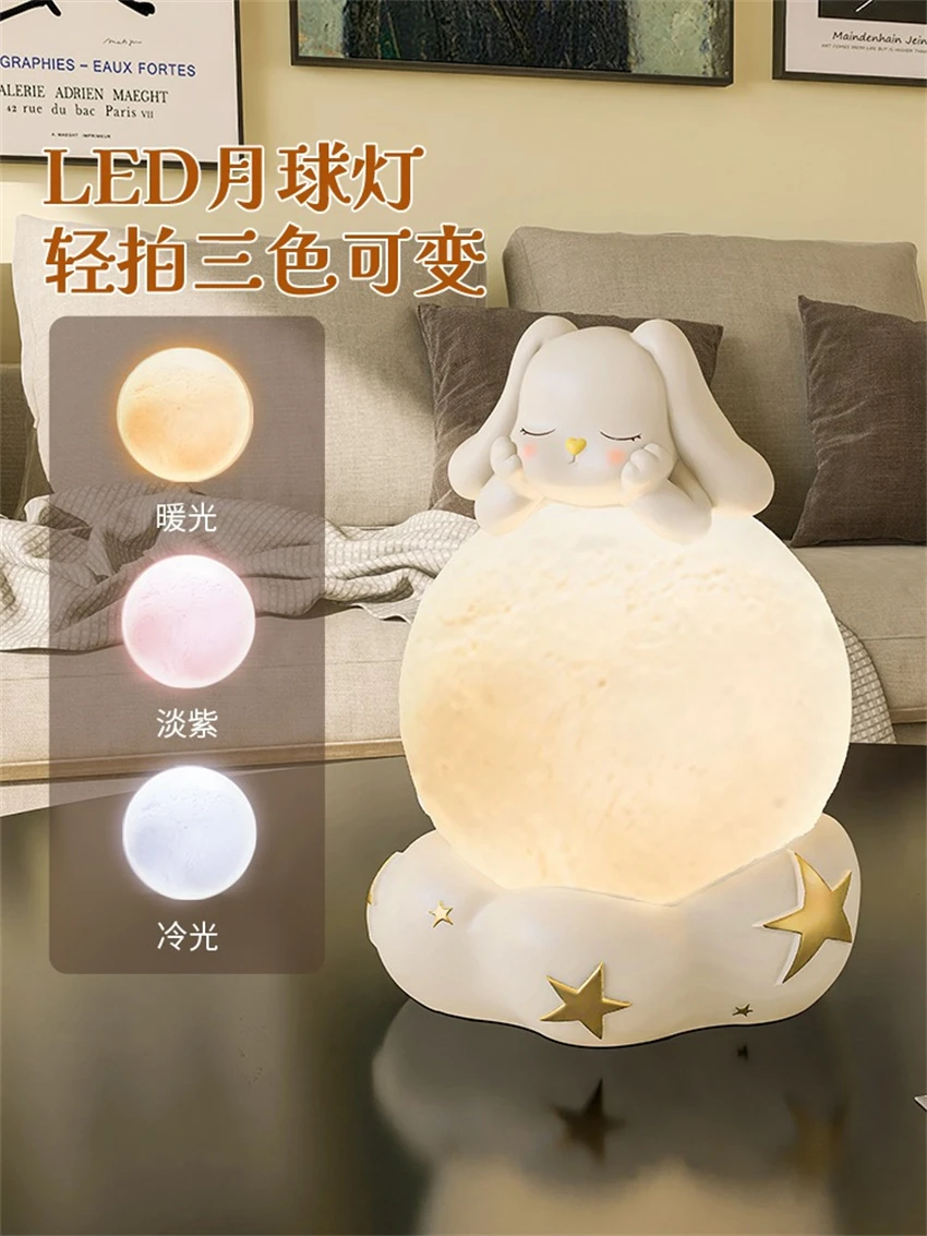 Cartoon cute rabbit night lights bedroom table lamp children's room bedside lamp dimming light children's gift decor lighting